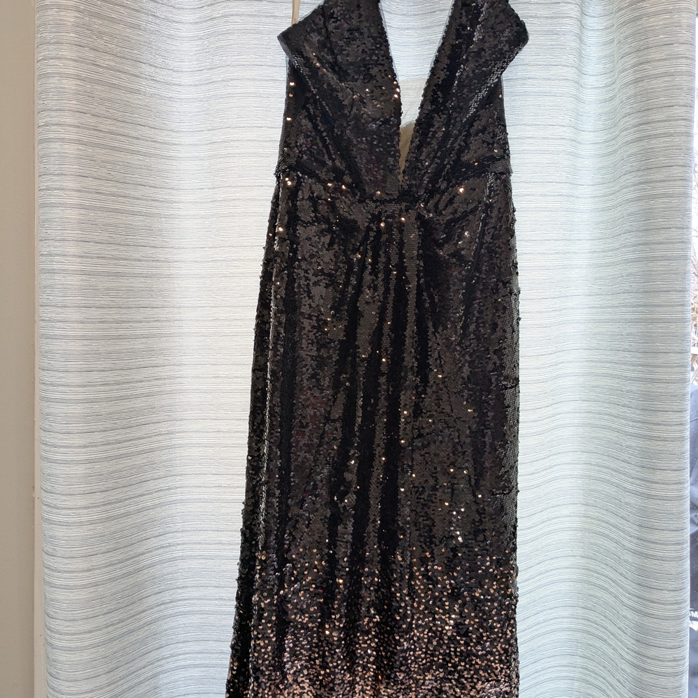 David's Bridal Sequin Black and Gold Dress